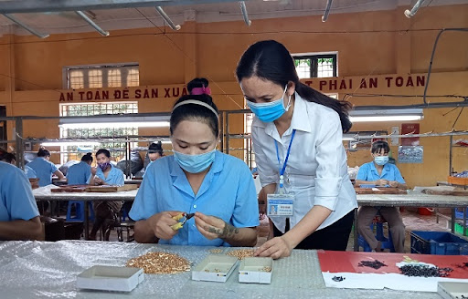 Cán bộ Cơ sở Cai nghiện ma túy số 2 Hà Nội đang hướng dẫn học viên học nghề