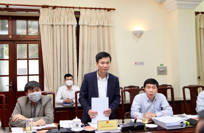  Ông Lâm Văn Đoan, Phó Chủ nhiệm Ủy ban Xã hội của Quốc hội làm trưởng đoàn tổ công tác của Đoàn giám sát của Ủy ban Thường vụ Quốc hội phát biểu tại buổi làm việc